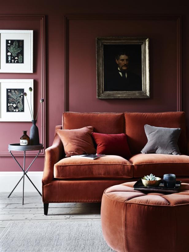 Red velvet living room furniture