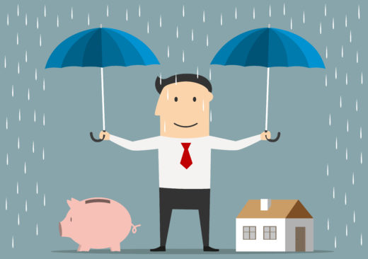business man hold umbrella in rain